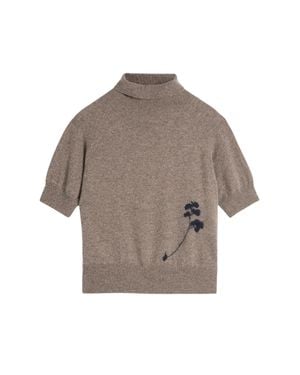 Zanone Dv Mart Short-Sleeved Floral Embroidered Wool Sweater - Gray