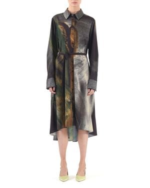 Jason Wu Brushstroke Printed Oversized Shirtdress With Belt - Black