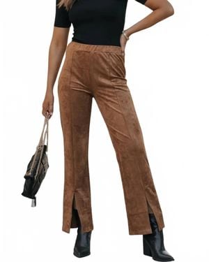 Wishlist Front Slit Suede Pants - Black