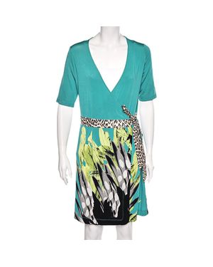 Just Cavalli Printed Jersey Mini Wrap Dress - Blue