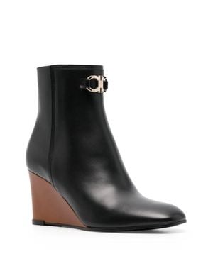 Ferragamo Wedge-Heel Ankle Boots - Black