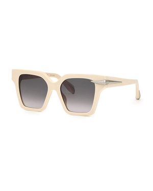 Roberto Cavalli Sunglasses Square Full Rim, Cream Frame And Gradient Lens Src002S09X7 - Metallic