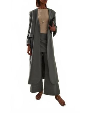 Sloan Summer Wool Long Collarless Coat - Black