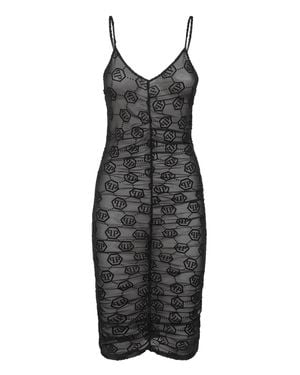 Philipp Plein Tulle Midi Dress Monogram - Black