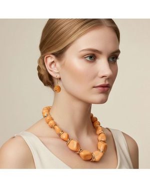 Fashnzfab Chunky Sculptural Resin Pebble Beaded Statement Necklace - Brown