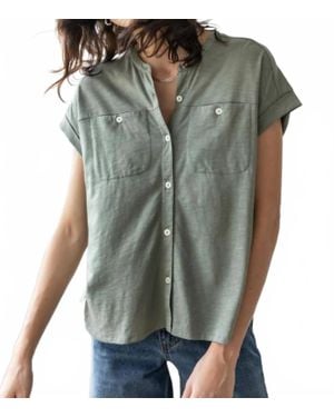Lilla P Mandarin Collar Button Down Shirt - Green