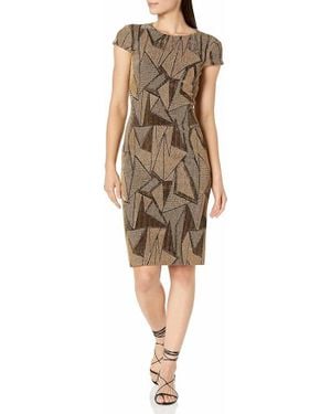 Vince Camuto Short Sleeve High Neck Sheath Midi Dress - Black
