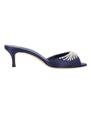 サンダル・ミュール Manolo Blahnik Lumada Fabio 050 Mule Blue MANOLO BLAHNIK Lumada 50 crystal-embellished satin mules