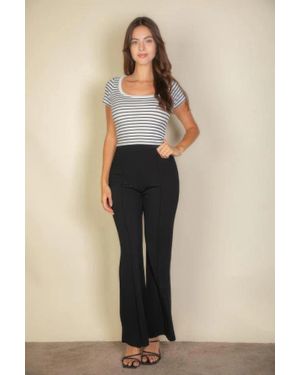 TRUEDAMES High Waist Stretch Crepe Flare Pants - Natural