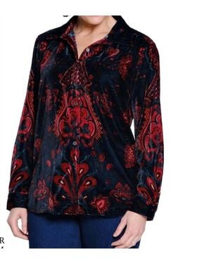 Tru Luxe Velvet Button Front Top - Blue