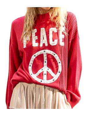 Pol Peace Pearl Stud Sweater - Red