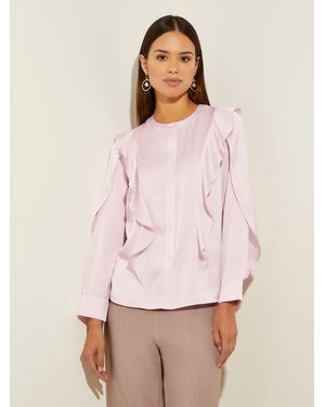 Misook Flutter Trim Crepe De Chine Blouse - Pink
