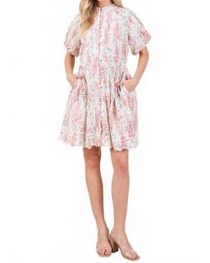 GeeGee X Lovelo Floral Eyelet Lace Mini Shirt Dress - Pink
