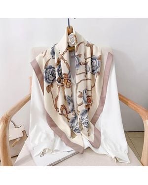 TRUEDAMES Silk Feel Baroque Rose Chain Print Square Scarf - Pink