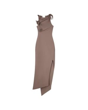 Coperni Asymmetrical Rosette Fitted Midi Dress - Natural