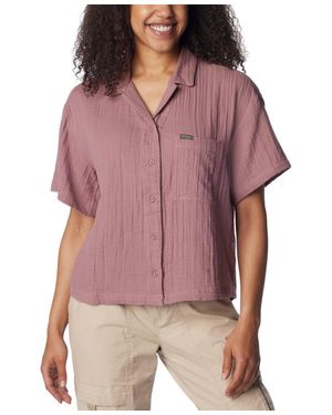 Columbia Holly Hideaway Breezy Shirt Top Cotton Button Up Fts615 - Purple