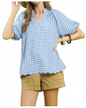 Umgee Bubble Sleeve Blouse Top - Blue