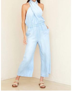 Bella Dahl Wrap Neck Halter Jumpsuit - Blue