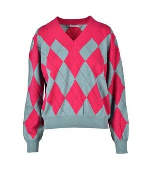 Ballantyne Argyle Pattern Cashmere Pullover Sweater - Red