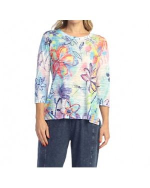 Jess & Jane Abstract Print Burnout Top - Blue