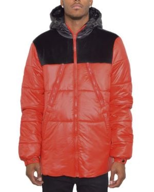 TRUEDAMES Padded Buffle Puffer Jacket - Red