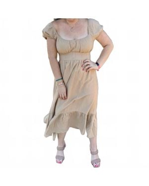 Blu Pepper Front Half Button Short Sleeve Midi Dress - Natural