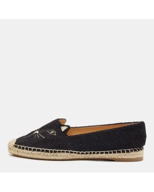 Charlotte Olympia Canvas Kitty Espadrille Flats - Blue