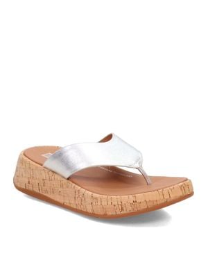 Fitflop F-Mode Ft7-011 Slide Sandals Leather Cork Flatform Toe-Post - Brown