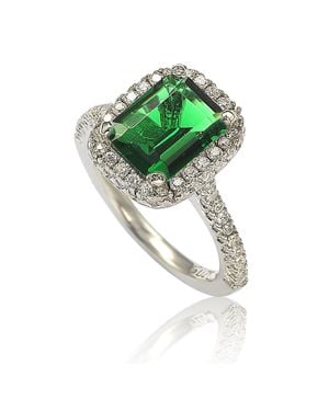 Suzy Levian Sterling Asscher-Cut Cubic Zirconia Halo Ring - Green