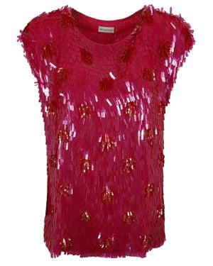 Dries Van Noten Fuchsia Sequin-Embellished Sleeveless Top - Red