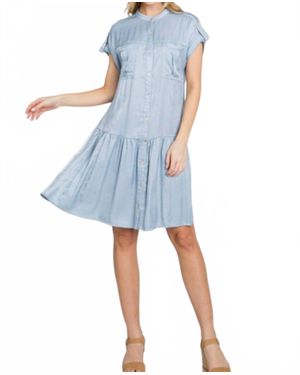 CALISTA Ranunculus Drop Waist Knee Length Shirt Dress - Blue