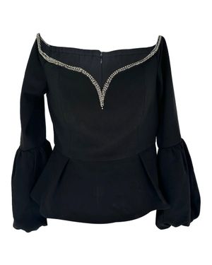 Self-Portrait Crystal-Embellished Neckline Top - Blue
