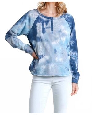 Umgee Tie Dye Henley Top - Blue