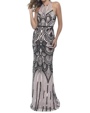 Blush Prom Sequin Open Back Evening Gown - White