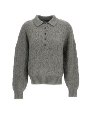 Polo Ralph Lauren Cable-Knit Cashmere-Blend Polo Sweater - Gray