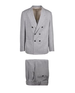 Eleventy Light Double-Breasted Structured Wool Suit - Gray