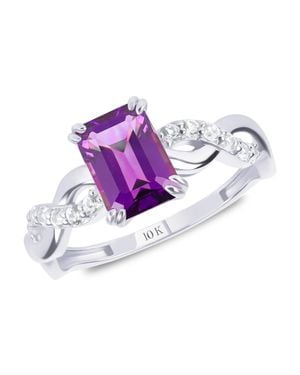 MAX + STONE Solid 10K Or Emerald Cut Birthstone Rings With Twisted Band - Purple