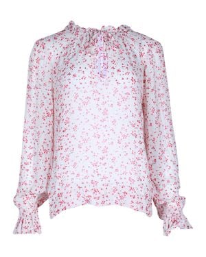 Ganni Ruffled Floral-Print Blouse - Purple