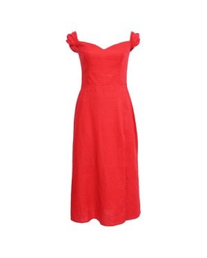 Reformation Bridgton Off-The-Shoulder Smocked Midi Dress - Red