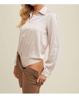 Wishlist Satin Button Up Shirt Bodysuit - Natural