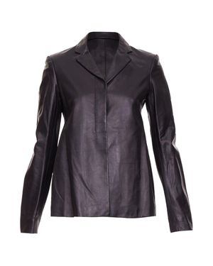 The Row Leather Concealed Snap Minimalist Jacket Blazer - Black