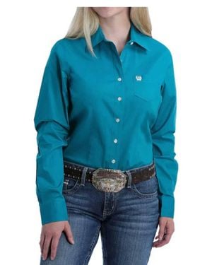 Cinch Plain Weave Solid Button Down Shirt - Blue