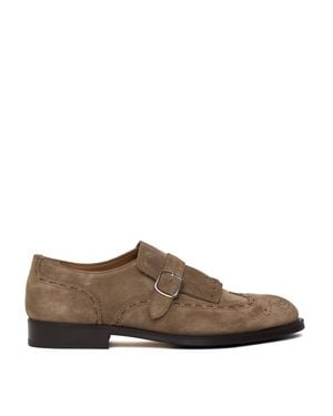 Doucal's Fringed Tongue Brogue Leather Slip-On Shoes - Brown