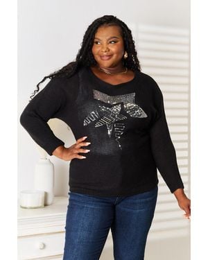 TRUEDAMES Sequin Graphic Dolman Sleeve Knit Top - Black