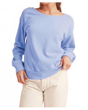 Shewin Bowknot Round Neck Sweatshirt - Blue