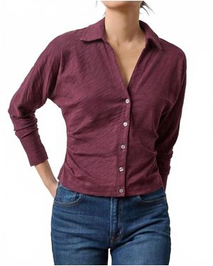 Lilla P Side Pleat Button Down Shirt - Purple