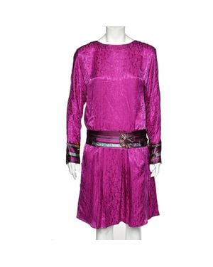Roberto Cavalli Silk Contrast Waist Tie Detail Dress - Purple