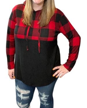 Honeyme Buffalo Plaid Hoodie - Red