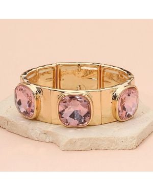 Fashnzfab Bold Square Faceted Gem Accent Stretch Evening Bracelet - Metallic