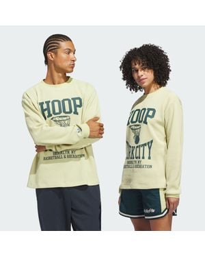adidas Hoop York City Long Sleeve Cotton Waffle Tee - Metallic
